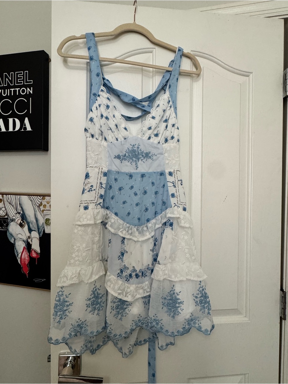 Altar'd State Blue and White Floral Tiered Sundress